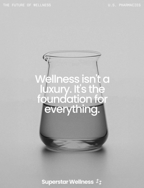 Glass beaker with the line Wellness isn't a luxury